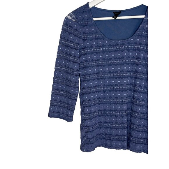 Ann Taylor Petite XS Blue Lace Blouse 3/4 Sleeve Work Top - Picture 5 of 12